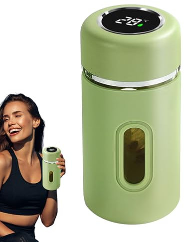 Glass Water Bottle, Temperature Display, 2.56x2.56x5.31 inches Adorable Compact Camping Tumbler, Daily Use Drinkware, Anti-Fall Portable Tea Tumbler for Gym Work Picnic