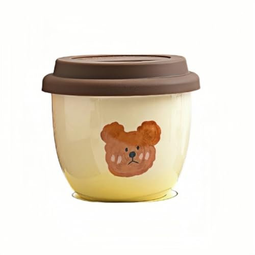 HUMOCHUSON Porcelain Coffee Mug 245Ml Ceramic Milky Yellow Bear Coffee Cup with Lid Couple Hand Warmer Cup
