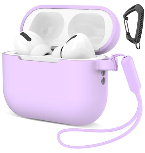 MATEPROX Silikon Hülle Kompatibel mit AirPods Pro 3 Kratzfeste Schutzhülle mit Karabiner und Silikon-Lanyard für AirPods Pro 3rd Generation 2025-Helllila