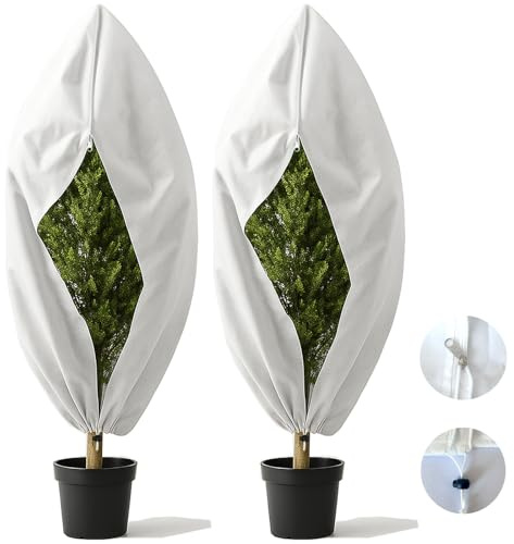 FELINAT Winterschutz für Pflanzen 2 Stück 60x80cm Pflanzenschutz Winter für Kübelpflanzen mit Reißverschluss und Zugband, 80g/m², Frostschutz für Olivenbaum, Palmen