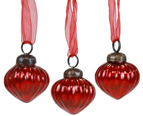 Viana Weihnachtsschmuck Glas Dekohänger Zwiebel-Form Rot 3,5×4cm 12er Set Christbaumschmuck, 12 Stück