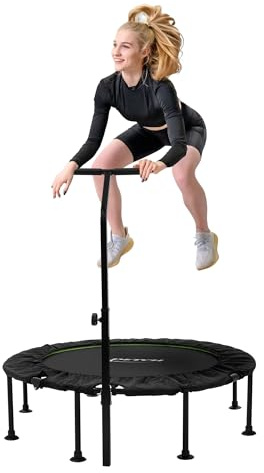 Hauki Fitness Trampolin Inomhus Grön Ø122 cm Hopfällbar Tyst Studsmatta med Justerbart Handtag Mini Rebounder Bungee Träningsredskap Trampolin för Vuxna Hemträning Motion och Konditionsträning