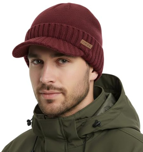 TOP-EX PolarWool™ Merino Wollmütze mit Schirm & Fleecefutter Größe M–XXL Wasserdicht Unisex Outdoor Sport Mütze Geschenk