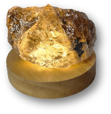 Rauchquarz Edelstein Brocken mit LED Holzsockel, 400-500g, USB-Betrieben, Warmweiß oder Kaltweiß Beleuchtung, Naturstein Dekoleuchte (Warmweiß)