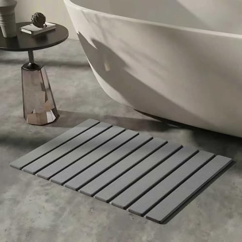 Badematte Stein 60 x 40 cm - Badvorleger Kieselgur, Steinmatte Badezimmer, rutschfest Wasserabsorbierend (Grau, 60 X 40cm)