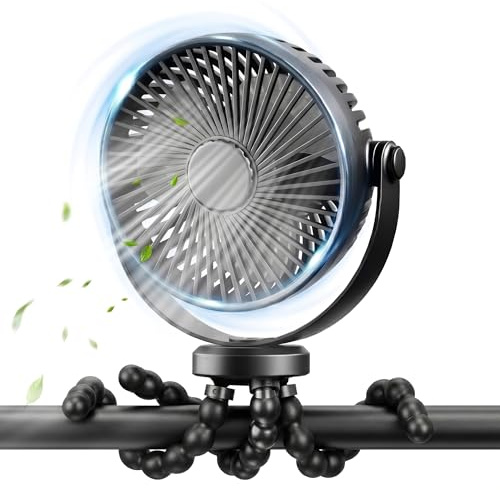 ZORVENIX Tragbarer Mini-Kinderwagen-Ventilatoren, USB Ventilator für Leise mit Verstellbares Stativ, 360° Abnehmbare 3 Geschwindigkeiten, 2000mAh, Mini Fan für Kinderwagen/Büro/Schlafzimmer, Schwarz