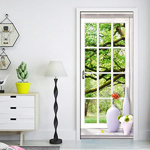 FCFLXJ 3D Türtapete Wandbilder Europäer vor dem Fenster 95x215cm Selbstklebend Tür Poster Vinyl Entfernbar Mauer Aufkleber Zuhause Dekor Tapete-Kunst-dekorative Wand-Abziehbilder für Schlafzimmer