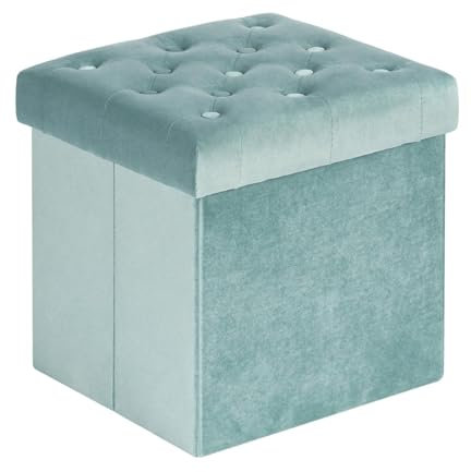 Bonlife Boite de Rangement Intérieur Tabouret Pliant Coffre a Jouet Poufs et Repose Pieds Couleur Bleu-Vert Rétro Charge Max de 150kg 40x40x40cm
