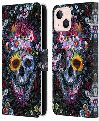 Head Case Designs Offizielle Riza Peker Skull Kamm 9 Leder-Wallet-Hülle Kompatibel mit Apple iPhone 13