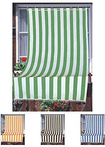 Home Tresor - Tenda da Sole da Esterno per Balcone/Terrazzo/Veranda con Anelli e Ganci per Applicazione, Resistente e Lavabile, 100% Poliestere, A righe Verde cm. 140x300