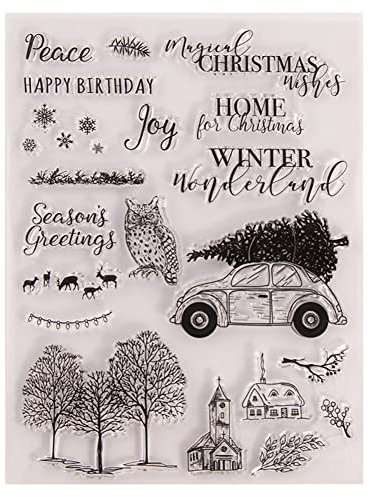 ISAKEN Silikonstempel Weihnachten Clear Stamp Frohe Weihnachten Stempel Silikon Stempel Winter Klar Stempel Weihnachtsmann Weihnachtsbaum Schneeflocke Stempel DIY Scrapbooking für Weihnachtskarten