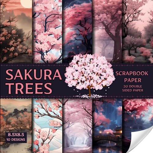 Sakura trees scrapbook paper, 8.5x8.5, 10 Designs, 20 Double-Sided Sheets: Japanese Themed Scrapbooking Paper For Junk Journals , Decorative flowers ... & Mixed Media, Origami, Collage & Card Making