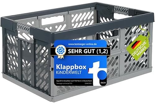 KiNDERWELT 45 Liter stabile Faltbox Klappbox Kunststoff bis 50 kg Gummi Handgriffe