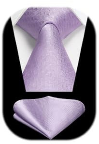 HISDERN Cravatta Lilla Uomo Cravatte e Fazzoletto Elegante Cravatta da Matrimonio Business