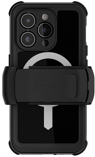 Ghostek Nautical iPhone 15 Pro Waterproof Case with Holster Clip - Screen & Camera Protector, MagSafe Compatible, Heavy Duty Protection (6.1 Inch, Black)