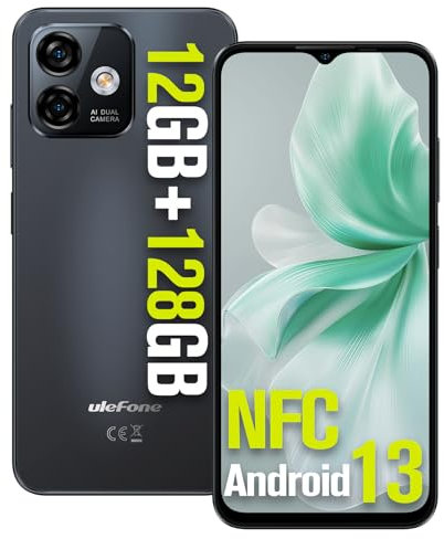 Ulefone Note 16 Pro Smartphone Ohne Vertrag, 12GB+128GB ROM Handy mit NFC, Android 13, 6.52 HD+ 50 MP Kamera, 4400 mAh Akku, Fingerabdruck & Face ID GPS OTG 4G Dual SIM Handys - Schwarz