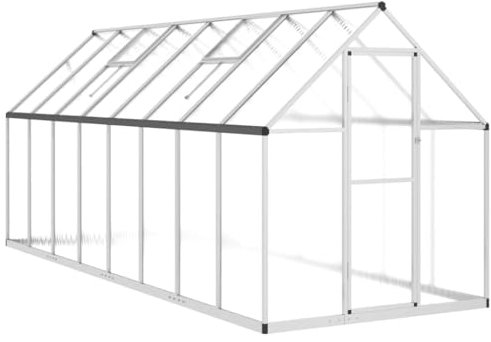 vidaXL Serre avec Cadre de Base argenté 445x169x195 cm Aluminium, Serre en Polycarbonate, Serre de Bricolage, Grande Serre, Serre portative
