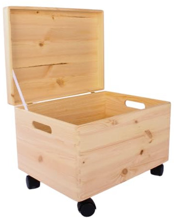 SEVICO XXL Holzkiste mit Deckel & Rollen | 40x30x23 cm | Naturholz Aufbewahrungsbox für Spielzeug, Werkzeuge, Fotos | DIY, Garten, Deko