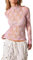 Long Sleeve Lace Tops for Women Mesh Top Long Sleeve Sheer Down Shirts Y2K Layering Top Blouses Tee Shirts Lace Floral (Pink, XL)