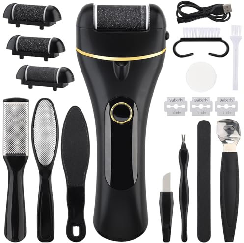 Foydream Pedicure Elettrico,Calli Piedi Rimozione con 3 Rulli Ricaricabile Raspa Piedi Professionale Kit per Piedi Rimozione Calli Pelle Dura Secca