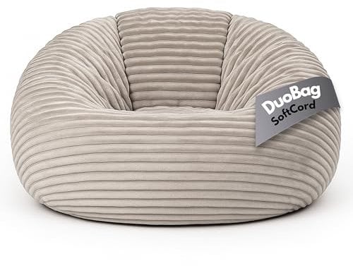 PATCH HOME Deluxe 2 in 1 Cord Sitzsack Sessel Bean Bag – Gaming Sitzsäcke für Erwachsene & Kinder mit Reißverschluss – Bereits befüllt – Ideal zum Sitzen und Liegen (Grau, Ø155 cm)