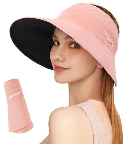 AYPOW Visor Cap Damen, Visierhut mit breiter Krempe für Damen, Sonnenblenden für Damen Reversibel, Sonnenvisorhüte für Frauen und Damen UV-Schutz – Grau und Beige