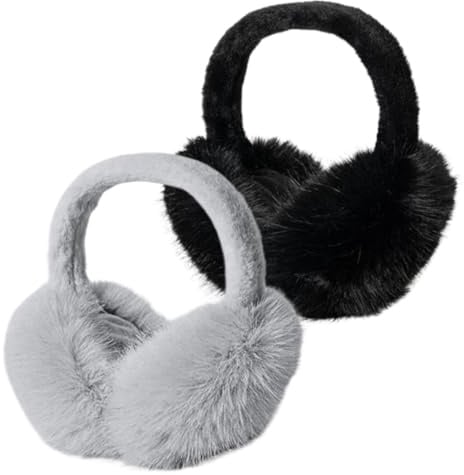 2-er Pack Faltbare Ohrenwärmer Damen Winter Plüsch Ohrenschützer für grosse Kinder oder Erwachsene weiche Ohrenschoner Ohrenschützer warm halten mit weichem Fell Kunstpelz