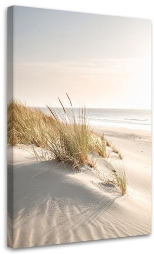 Feeby Wandbild - Wohnzimmer Modern Deko - Strand Meer Dünen Natur Pflanzen - 70x100 1tlg - Bilder Leinwand - Bild auf Leinwand Schlafzimmer - Leinwandbilder für die Wand - Canvas Painting - Fotokunst
