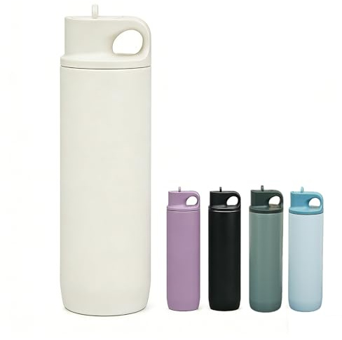 Insulated Water Bottle 550ml with Straw, Stainless Steel Vacuum Flask, Leakproof Hot Cold Flask Keeps 12H Hot/24H Cold, BPA-Free Metal Water Bottle for Gym, Sports, Travel, Hiking (White)