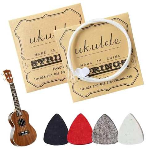 2 Sets Nylon Ukulele Strings with 4 Picks, Durable Replacement Strings for Soprano & Concert Ukuleles, Stable Tone Performance, Universal Musical Accessory Kit For Playing/Practice