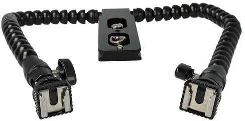 vhbw Universal Dual-Blitzhalterung für Diverse Kameras, DSLR Spiegelreflexkameras, z.B. kompatibel mit Canon, Nikon, Panasonic UVM. - Blitzschiene
