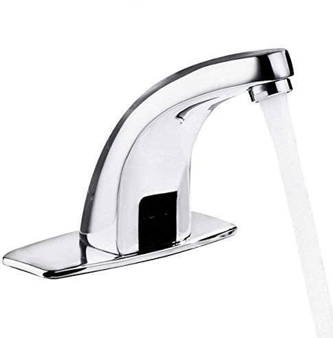 Yosoo Automatischer Infrarot-Sensor-Kaltes Wasserhahn mit Zinklegierung, intelligenter Berührungsloser Wasserhahn für Küche und Badezimmer 1 Chrome