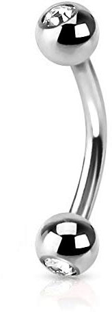 viva-adorno Piercing Banane mit Kristall Kugeln Edelstahl Z84, silber Größe: 1,2 x 8 x 3mm