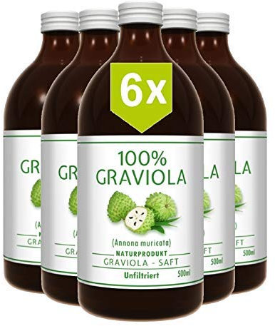 6 x 100% JUS DE FRUIT DE COROSSOL 6 x 500ml - non filtré et végétalien - à base de 100% purée de corossol. Guanabana. Soursop. Graviola. Stachelannone