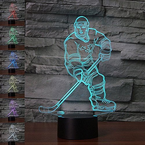 KINGCOO 3D Illusion Tischlampe Nachtlampe, LED 7 Farben ändern Touch Switch Schreibtischlampe Nachtlichter Schlummerleuchten für Kinder Valentinstag Geburtstags Geschenk (Eishockey)