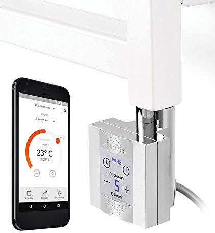 Heizpatrone für Badheizkörper mit App - Steuerung, chrom, weiss, elektrischer Heizstab für Handtuchheizkörper, elektro, Elektrobadheizkörper, anapont (600 Watt, chrom)