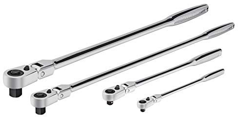 Powerbuilt 4 Stück Pro Tech 72 Zähne Long Reach Flex Head Ratschen-Set, Konturgriff, Extra Langer Griff Ratsche, Flexkopf, 72 Zähne - 240238