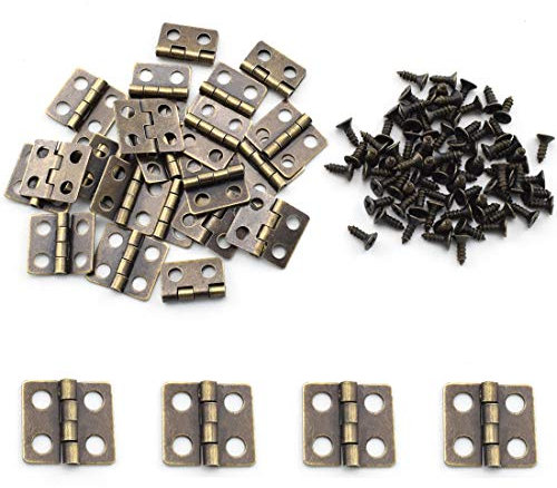 SDTC Tech 24-Pack Mini Hinges 13x12mm 180 Degree Rotation Antique Butt Hinge with Mounting Nails for Jewelry Box Dollhouse Cabinet Closet Wooden Case - Bronze