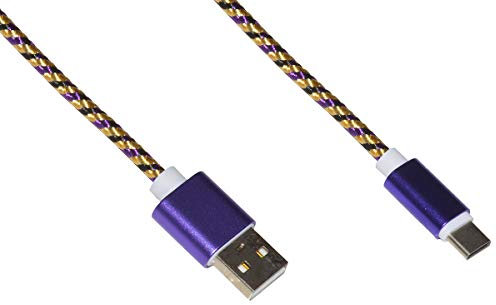 LINK LKGZ26 Câble USB Type C MT 1 Gaine tressée Couleur Violet/Or Jusqu'à 2 Ampères