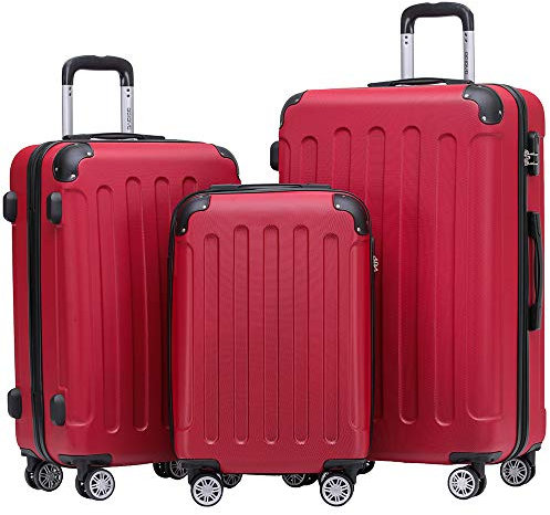 BEIBYE 2045 Zwillingsrollen 3tlg. Reisekoffer Koffer Kofferset Trolleys Hartschale in 14 Farben (Chillirot)