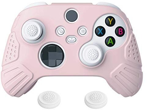 eXtremeRate PlayVital Funda de Silicona para Xbox Series X/S - Protector Antideslizante de Tacto Suave con 2 Tapas de Joystick, Material Duradero, Protección Completa - Edición Guardian (Rosa Sakura)