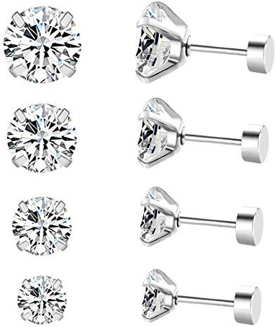 XINCHENG Pendientes Acero Quirurgico Hipoalergenicos, Piercing Circoniña Pendientes Brillantes Diamante, AAAAA+ Zircon, Mujeres Hombres Unisex, 5-8 mm