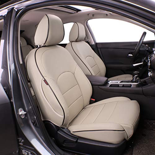 Easeadd Leder Custom Sitzbezüge Kompatibel mit FIAT 500 (C) 2011-2022 Vordersitz ohne Beinstütze,Integrierte Hintere Reihe - Beige