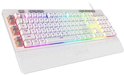 Redragon K512 Shiva US-Layout weiße Membran-Gaming-Tastatur, RGB-Beleuchtung, Programmierbare G-Tasten, Multi-Media Bedienelemente, Integrierte Handballenauflage, QWERTY-Layout