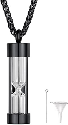 U7 Black Cremation Vial Necklace For Men Women Stainless Steel Ashes Urn Keepsake Ash Necklaces Jewellery