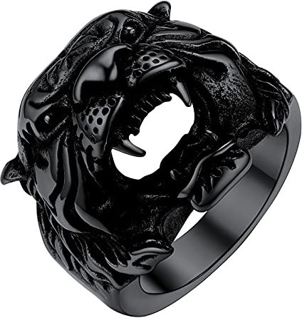 U7 Herren Siegelring mit Tiger Motiv Schwarz Tigerskopf Großer Ring Tribal Fingerring Hip Hop Street Style Modeschmuck Accessoire für Biker Rapper(Ring Größe 64)