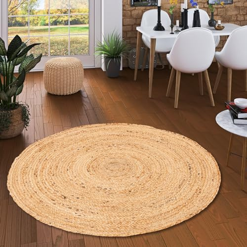 Pergamon Naturfaser Handgefertigt Jute Teppich Nele Rund in 2 Größen