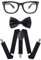 Dreamzfit - Kostüm für Erwachsene, Nerd-Kostüm, schwarzes Geek-Gläser, Nerd-Fliege und schwarze Hosenträger – Junggesellinnenabschied, Cosplay, Mottoparty-Outfits
