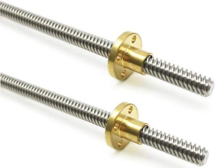 2PCS 450mm（17.72 Inches）Tr8x8 Lead Screw with T8 Brass Nut (Acme Thread, 2mm Pitch, 4 Starts, 8mm Lead) for LCD DLP SLA 3D Printer Z Axis and CNC Machine