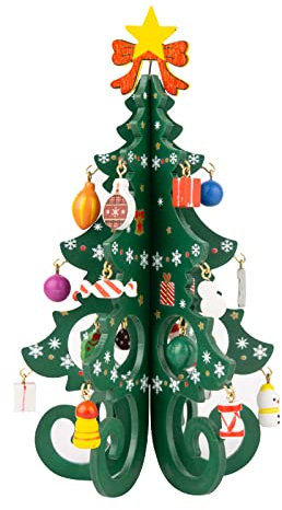 TAIYOU Sapin Noël Bois Présentoir Décoratif Arbre de Noël Miniature 3D avec 24 Pendentif pourDécoration de Fenêtre Décoration de Bureau Cadeau - Vert
